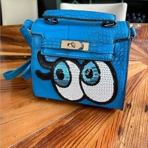 Blue Crocodile Pattern Bag with Eye Design